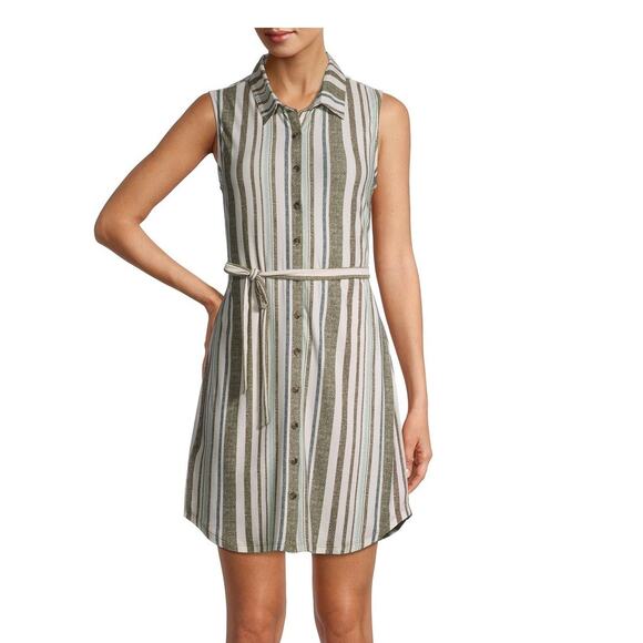 No Boundaries Dresses & Skirts - No Boundaries Juniors Size XXXL (21) Green White Striped Lace Back Shirt Dress
